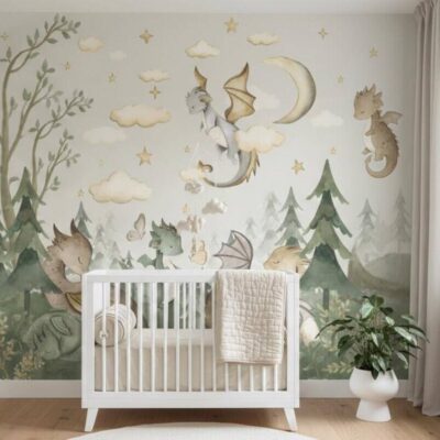 Baby Dragons Wallpaper Fantasy Forest Nursery Mural Peel And Stick