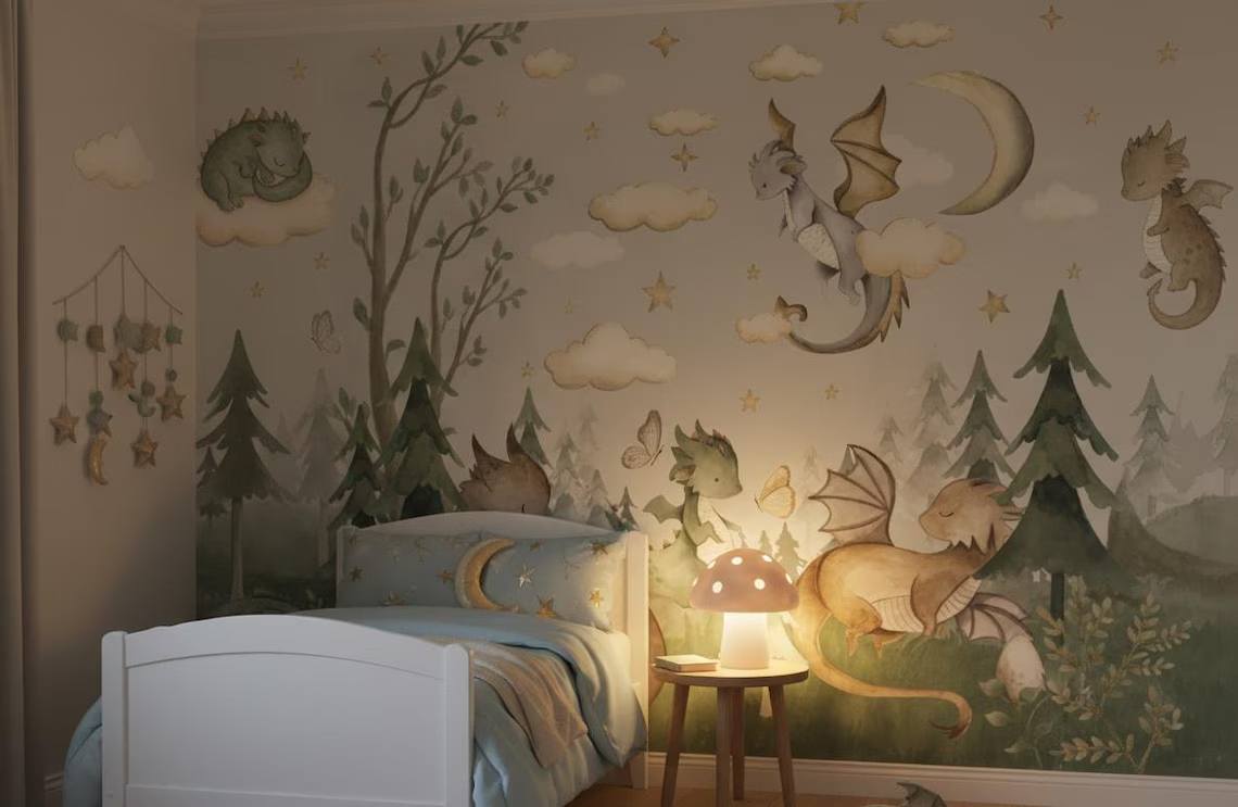 Baby Dragons Wallpaper Fantasy Forest Nursery Mural Peel And Stick