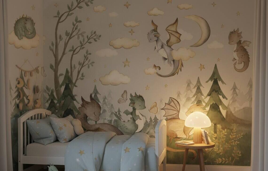 Baby Dragons Wallpaper Fantasy Forest Nursery Mural Peel And Stick
