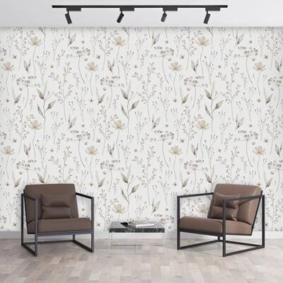 Beige Floral Wallpaper Minimalist Peel And Stick Accent Wall