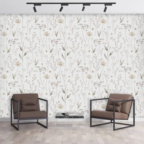 Beige Floral Wallpaper Minimalist Peel And Stick Accent Wall