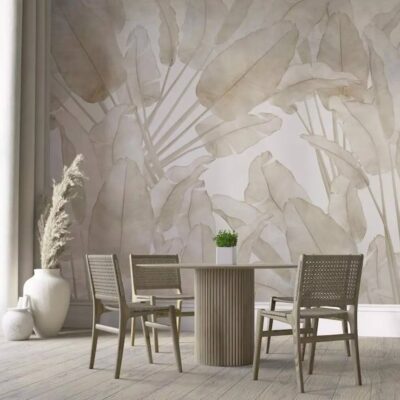 Beige Tropical Leaf Wallpaper Mural Modern Minimal Peel And Stick