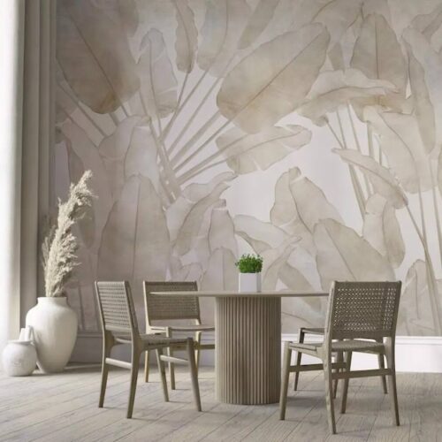 Beige Tropical Leaf Wallpaper Mural Modern Minimal Peel And Stick