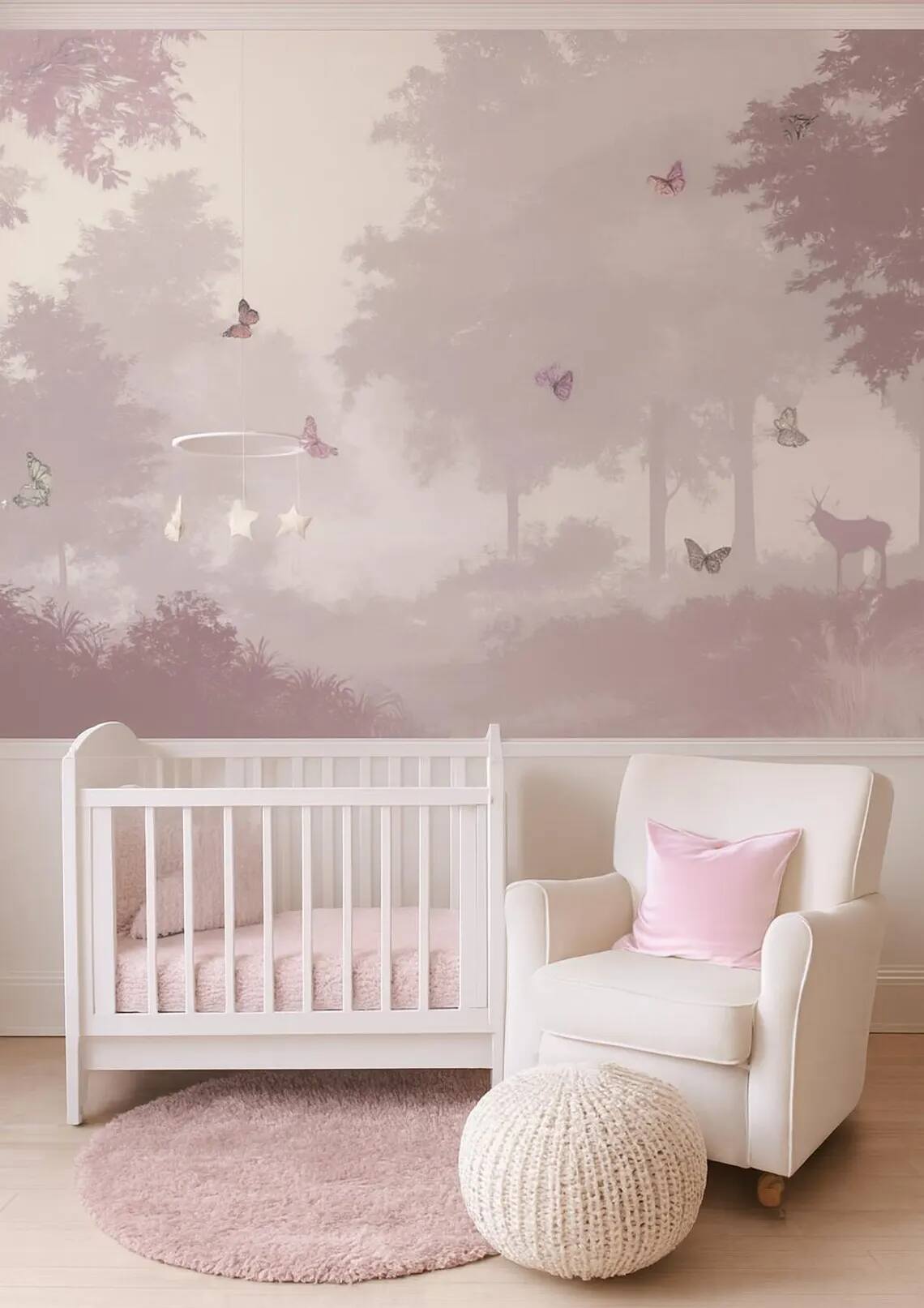 Blush Pink Butterfly Forest Wallpaper Mural Dreamy Nursery Wall Art Peel Stick