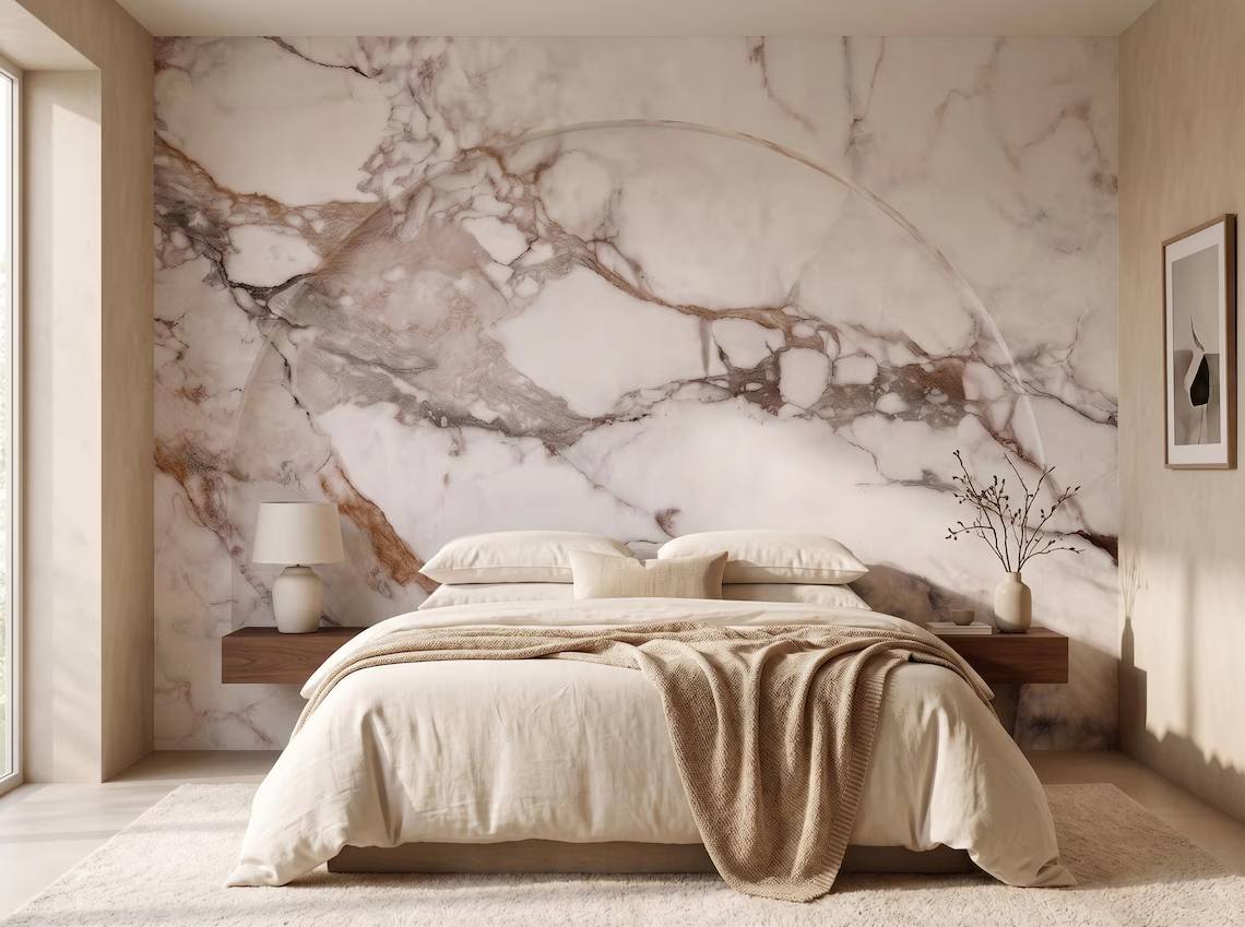 Calacatta White Marble Wall Mural Gray Veins Stone Abstract Peel And Stick Wallpaper