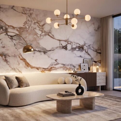 Calacatta White Marble Wall Mural Gray Veins Stone Abstract Peel And Stick Wallpaper