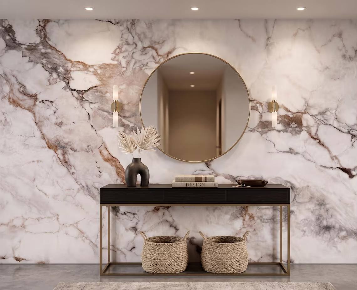 Calacatta White Marble Wall Mural Gray Veins Stone Abstract Peel And Stick Wallpaper
