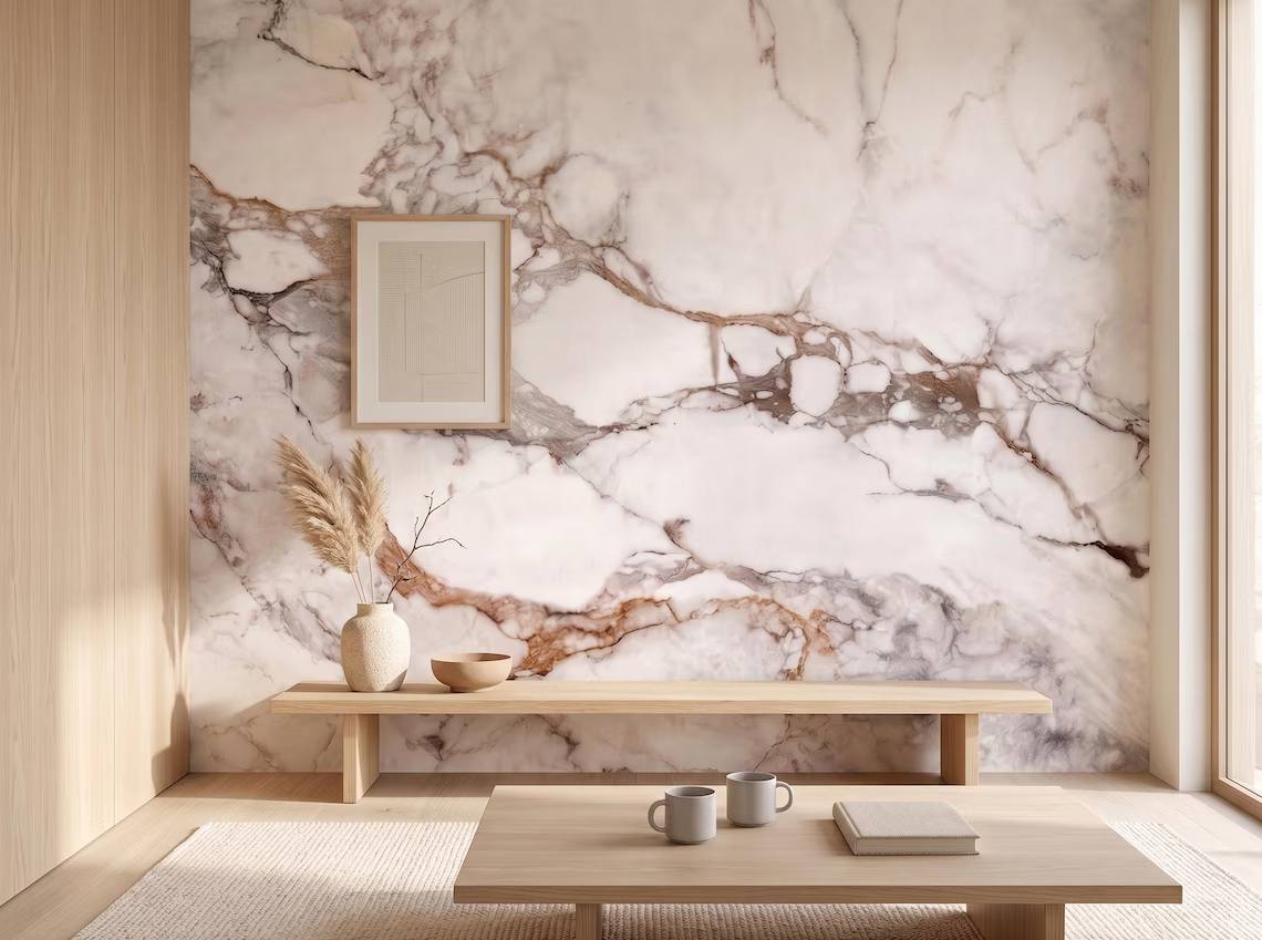 Calacatta White Marble Wall Mural Gray Veins Stone Abstract Peel And Stick Wallpaper
