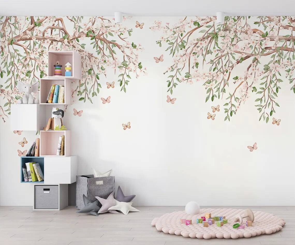 Cherry Blossom Tree Branch Wallpaper Mural Peel and Stick Nursery Decor