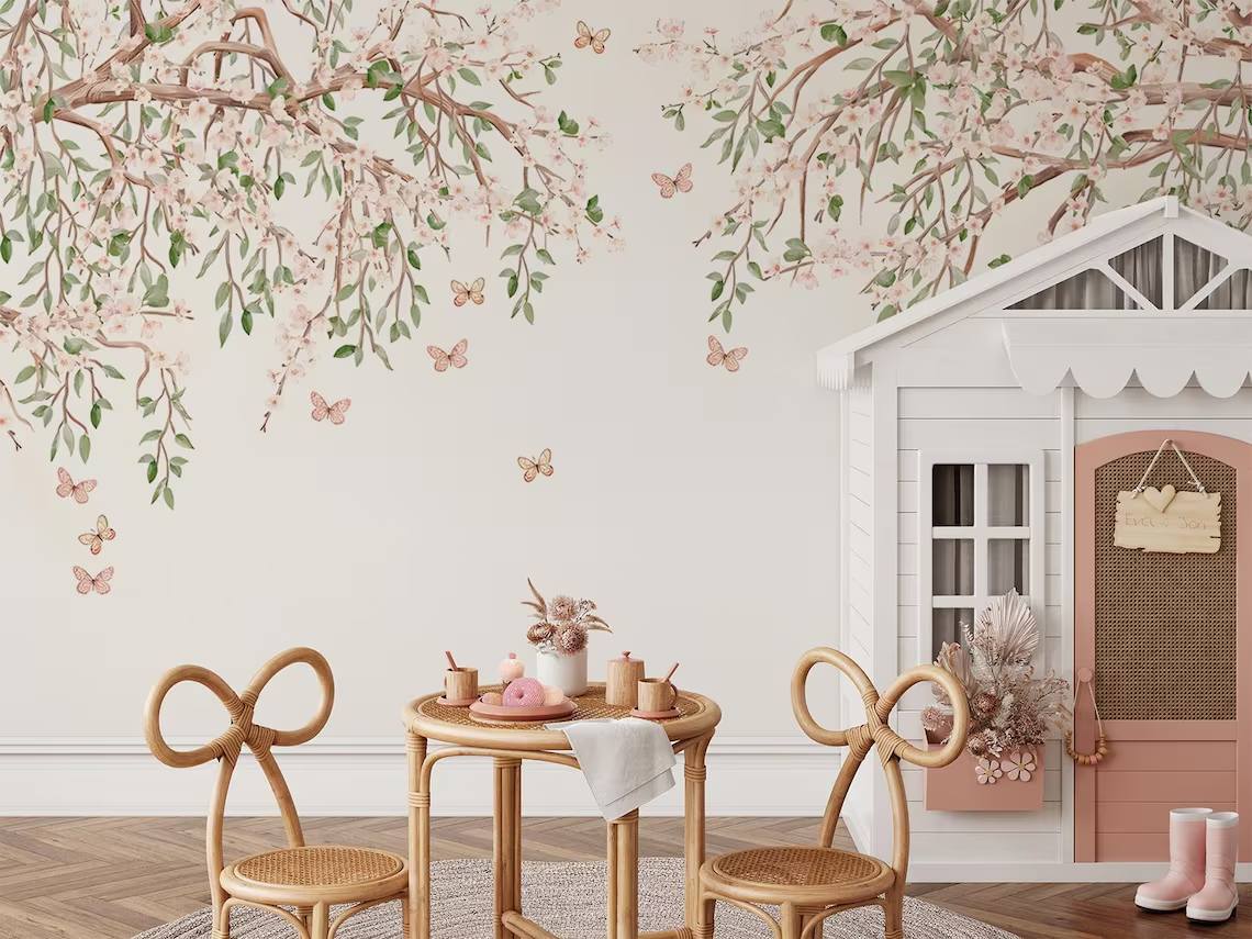 Cherry Blossom Tree Branch Wallpaper Mural Peel and Stick Nursery Decor