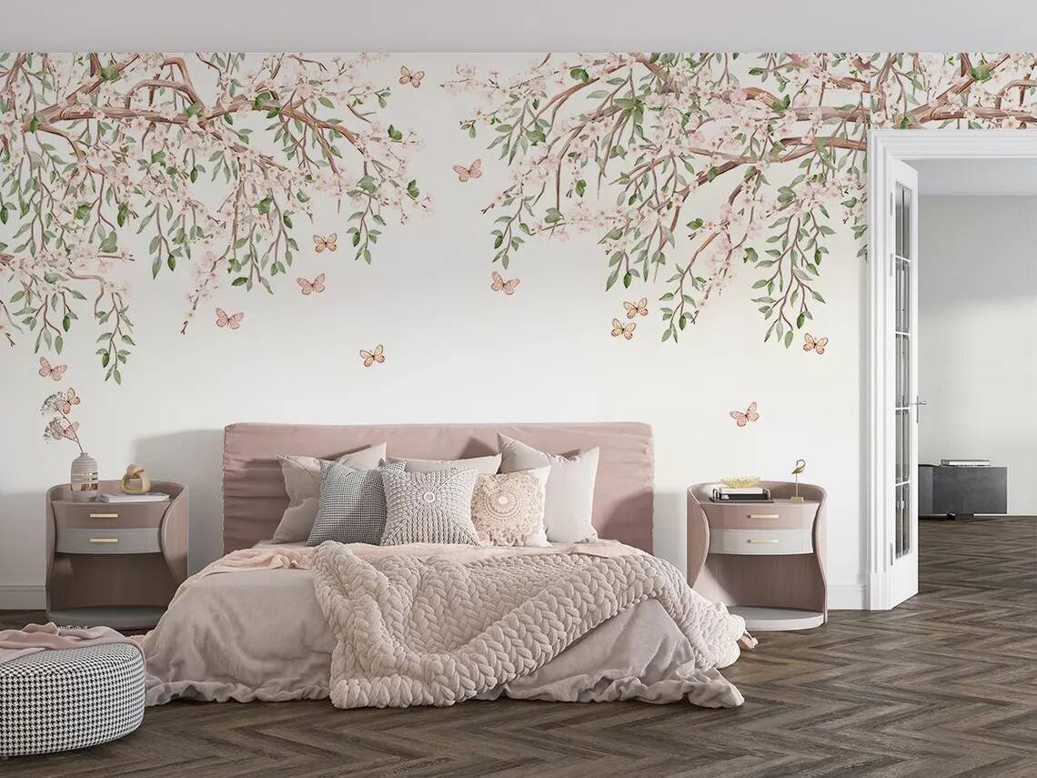 Cherry Blossom Tree Branch Wallpaper Mural Peel and Stick Nursery Decor