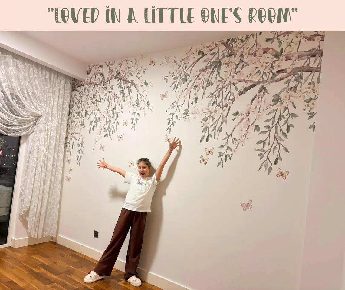Cherry Blossom Tree Branch Wallpaper Mural Peel and Stick Nursery Decor