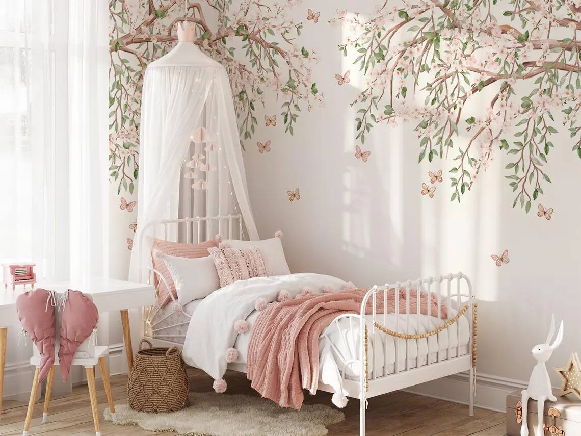 Cherry Blossom Tree Branch Wallpaper Mural Peel and Stick Nursery Decor