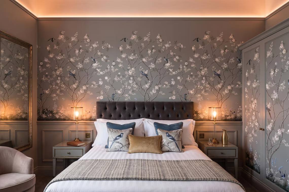 Chinoiserie Floral Bird Wallpaper Soft Grey Botanical Wall Mural Peel And Stick