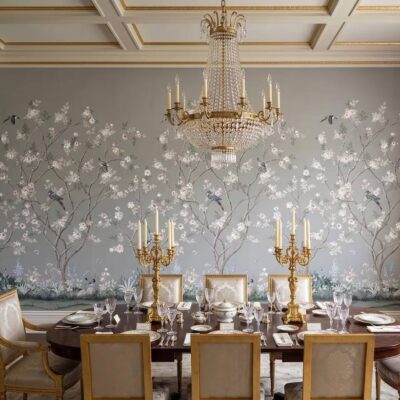 Chinoiserie Floral Bird Wallpaper Soft Grey Botanical Wall Mural Peel And Stick