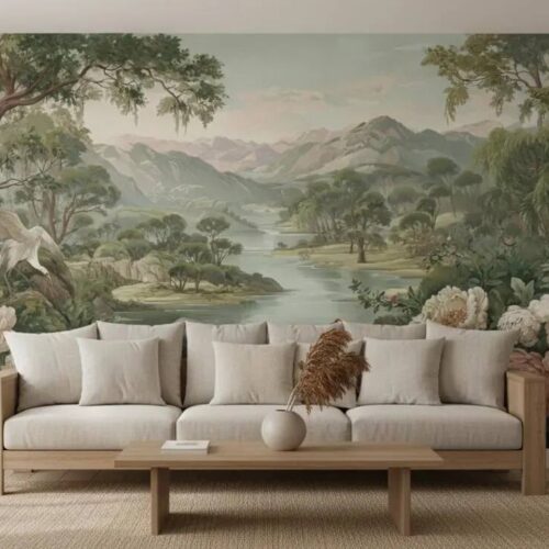 Chinoiserie Floral River Wallpaper Mural Peel And Stick