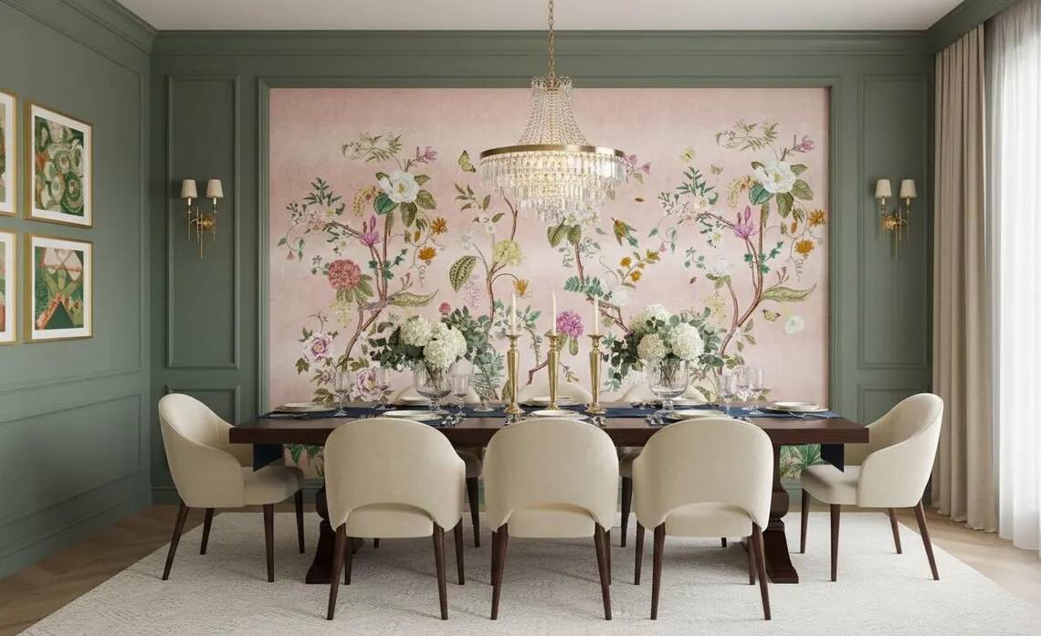Colorful Chinoiserie Floral Wallpaper Mural Peel And Stick Wallpaper