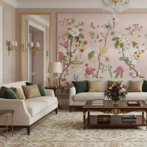 Colorful Chinoiserie Floral Wallpaper Mural Peel And Stick Wallpaper