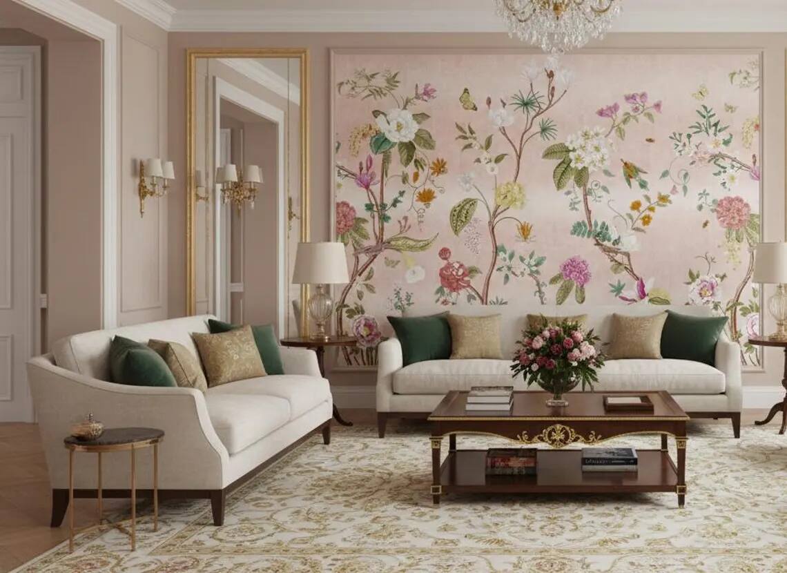 Colorful Chinoiserie Floral Wallpaper Mural Peel And Stick Wallpaper