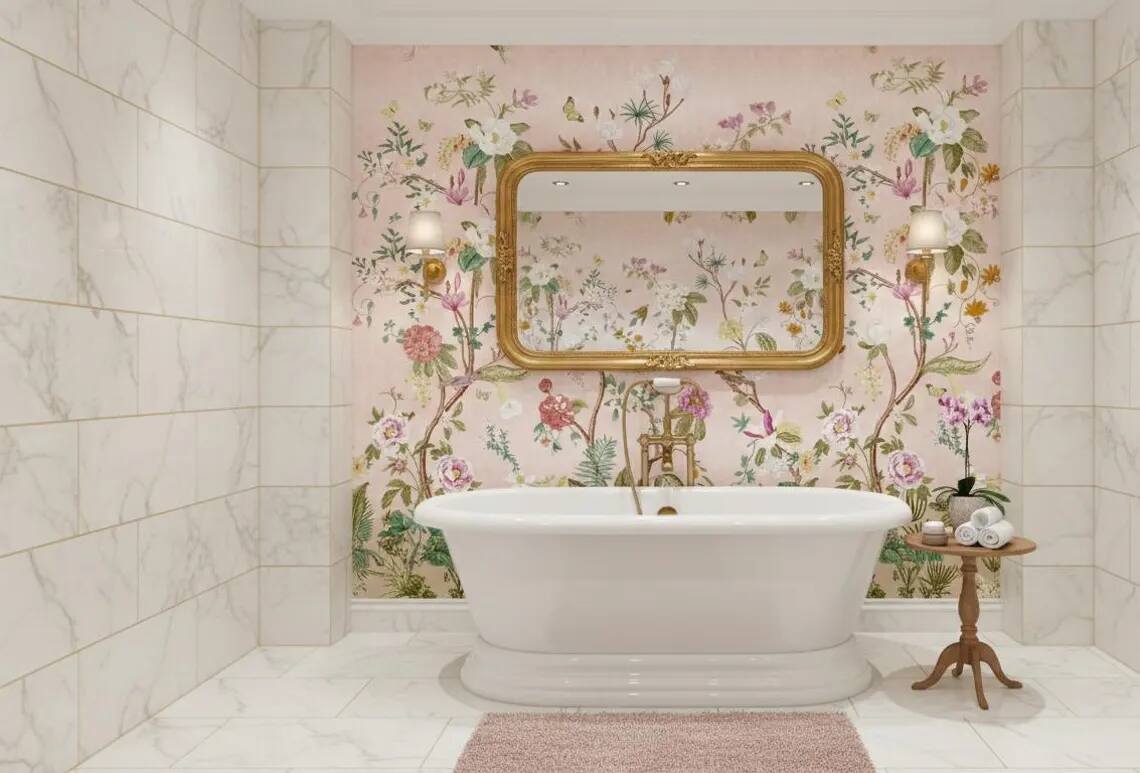Colorful Chinoiserie Floral Wallpaper Mural Peel And Stick Wallpaper