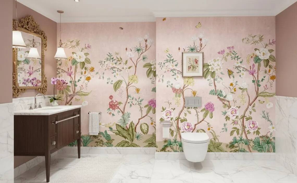 Colorful Chinoiserie Floral Wallpaper Mural Peel And Stick Wallpaper