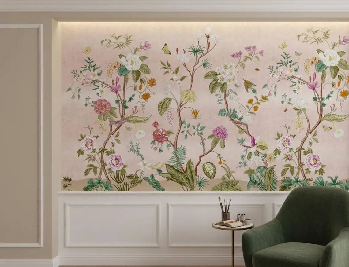 Colorful Chinoiserie Floral Wallpaper Mural Peel And Stick Wallpaper