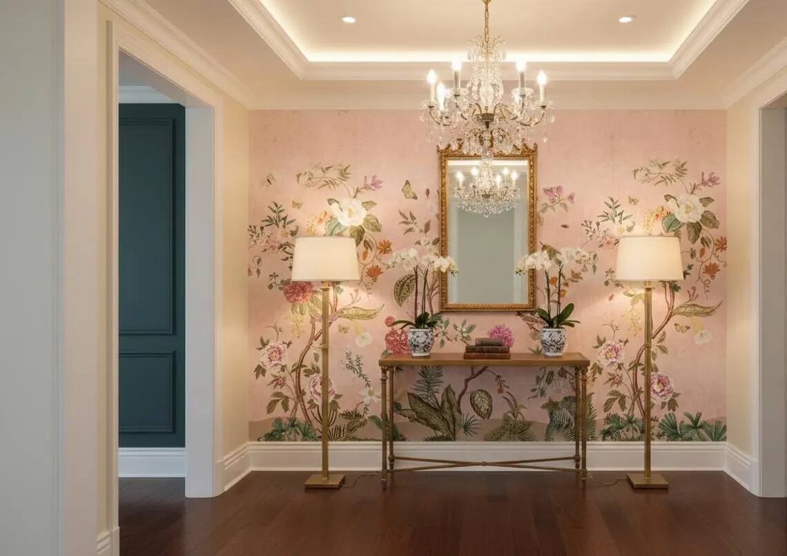 Colorful Chinoiserie Floral Wallpaper Mural Peel And Stick Wallpaper