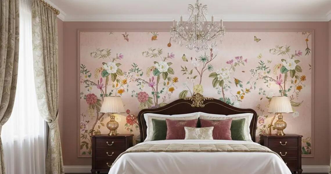Colorful Chinoiserie Floral Wallpaper Mural Peel And Stick Wallpaper