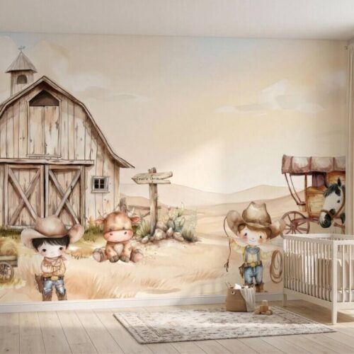 Cowboy Nursery Wallpaper Western Farm Animals Baby Boy Room Decor Peel And Stick