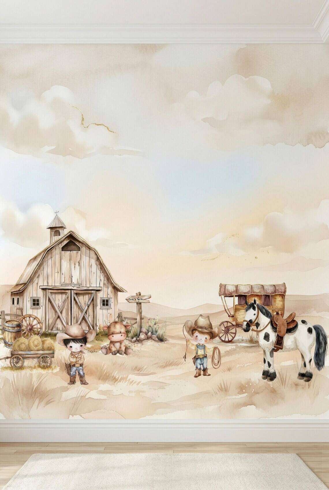 Cowboy Nursery Wallpaper Western Farm Animals Baby Boy Room Decor Peel And Stick