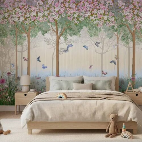 Enchanted Forest Nursery Wallpaper Floral Butterfly Wall Mural Kids Room Peel And Stick