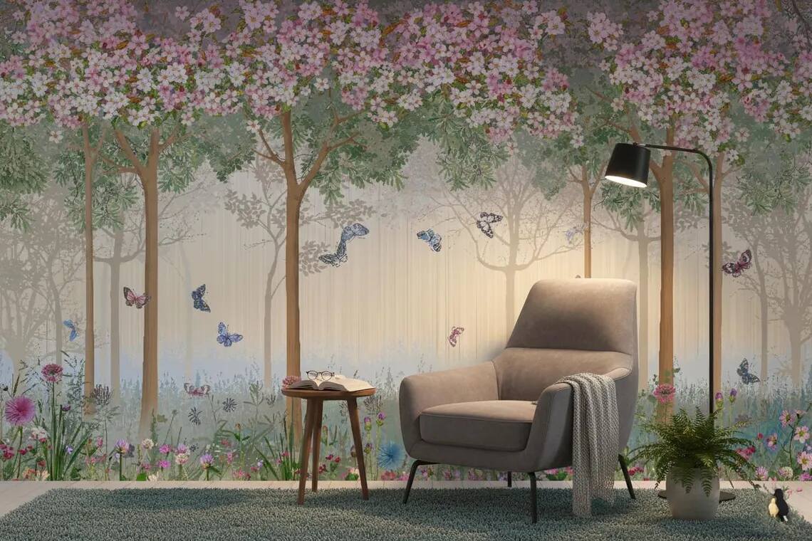 Enchanted Forest Nursery Wallpaper Floral Butterfly Wall Mural Kids Room Peel And Stick