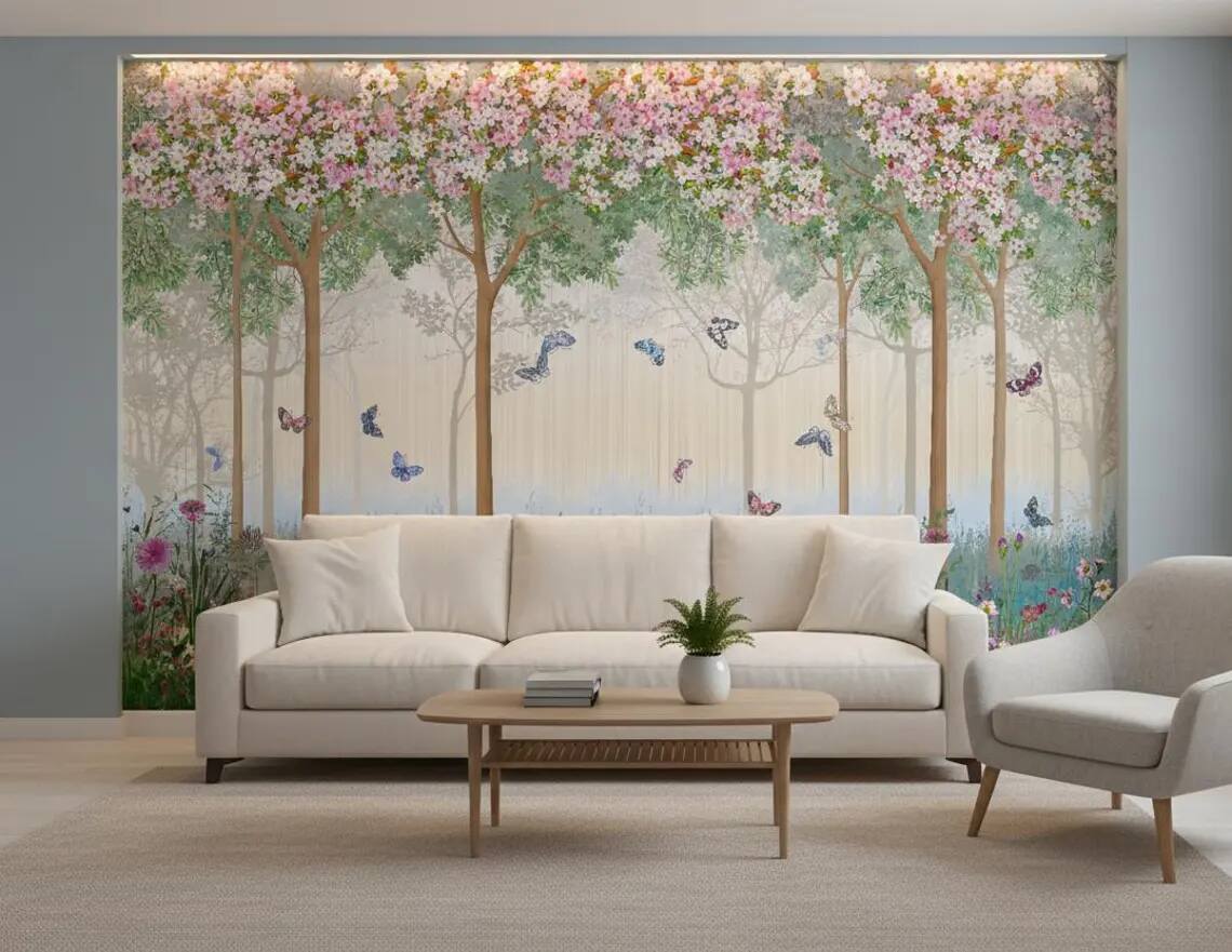 Enchanted Forest Nursery Wallpaper Floral Butterfly Wall Mural Kids Room Peel And Stick