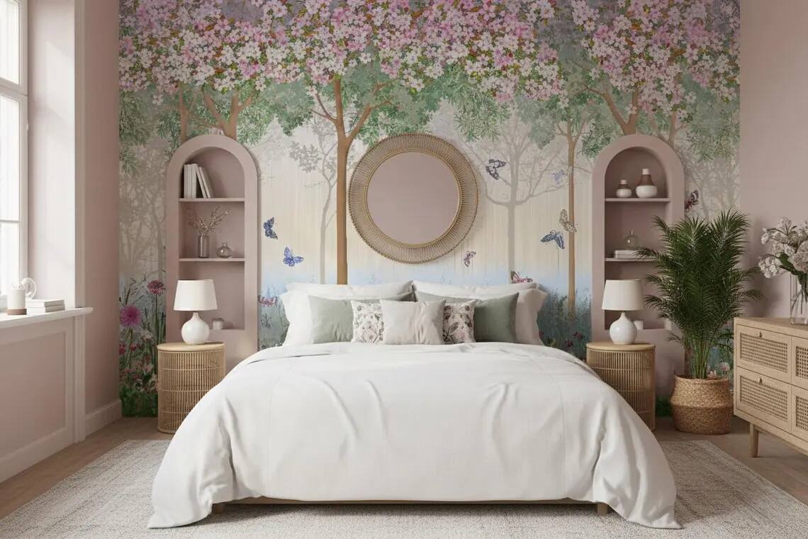 Enchanted Forest Nursery Wallpaper Floral Butterfly Wall Mural Kids Room Peel And Stick