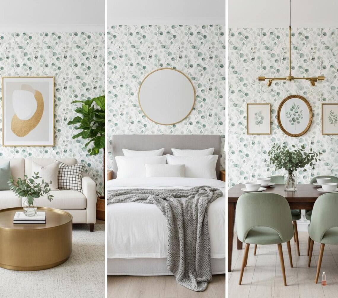 Eucalyptus Peel And Stick Wallpaper Watercolor Green Leaves Wall Mural Removable Botanical Wallpaper For Bedroom Nursery Living Room