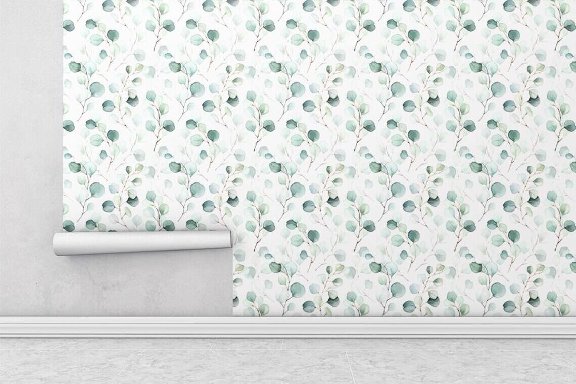 Eucalyptus Peel And Stick Wallpaper Watercolor Green Leaves Wall Mural Removable Botanical Wallpaper For Bedroom Nursery Living Room