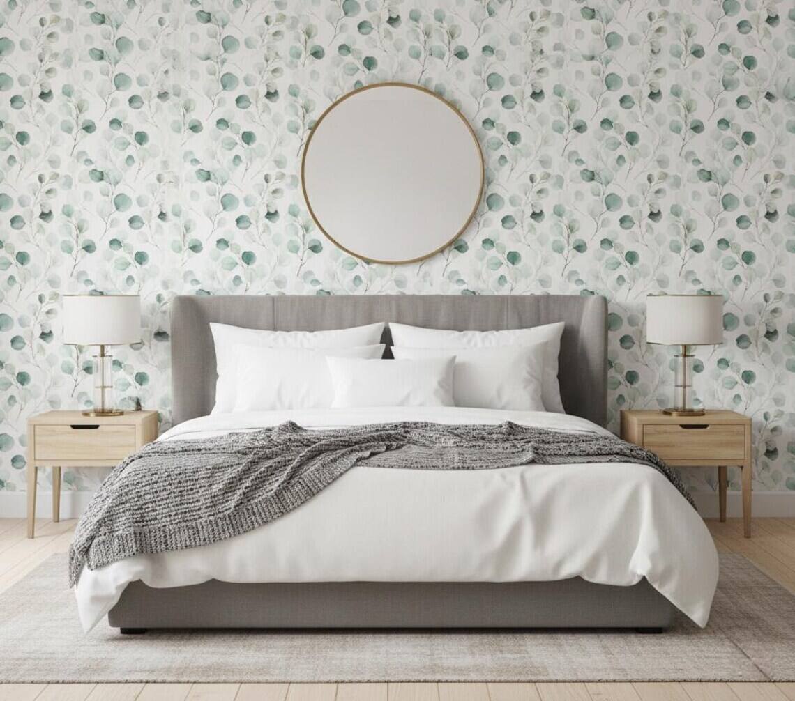 Eucalyptus Peel And Stick Wallpaper Watercolor Green Leaves Wall Mural Removable Botanical Wallpaper For Bedroom Nursery Living Room