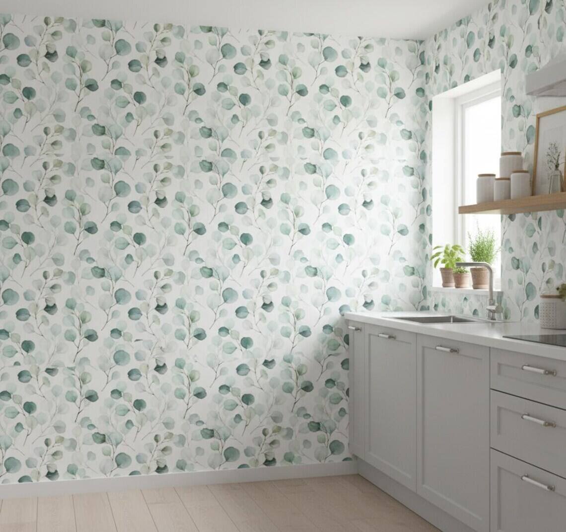 Eucalyptus Peel And Stick Wallpaper Watercolor Green Leaves Wall Mural Removable Botanical Wallpaper For Bedroom Nursery Living Room
