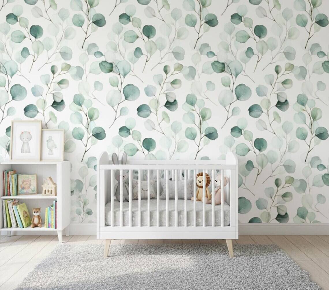 Eucalyptus Peel And Stick Wallpaper Watercolor Green Leaves Wall Mural Removable Botanical Wallpaper For Bedroom Nursery Living Room