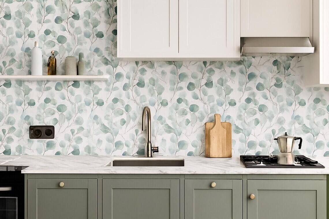 Eucalyptus Peel And Stick Wallpaper Watercolor Green Leaves Wall Mural Removable Botanical Wallpaper For Bedroom Nursery Living Room