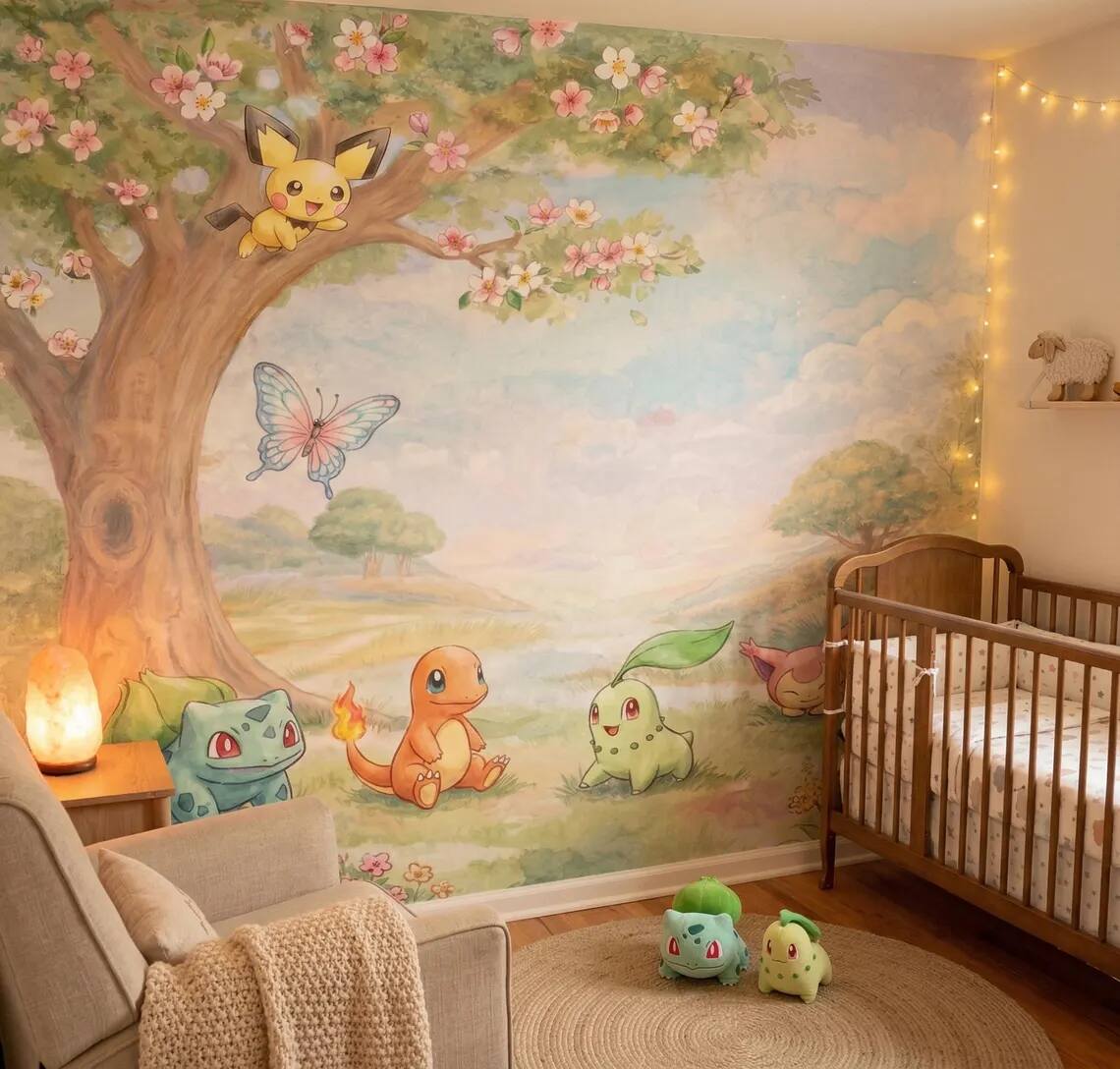 Fantasy Creatures Watercolor Mural Pastel Nature Kids Room Wallpaper Peel And Stick