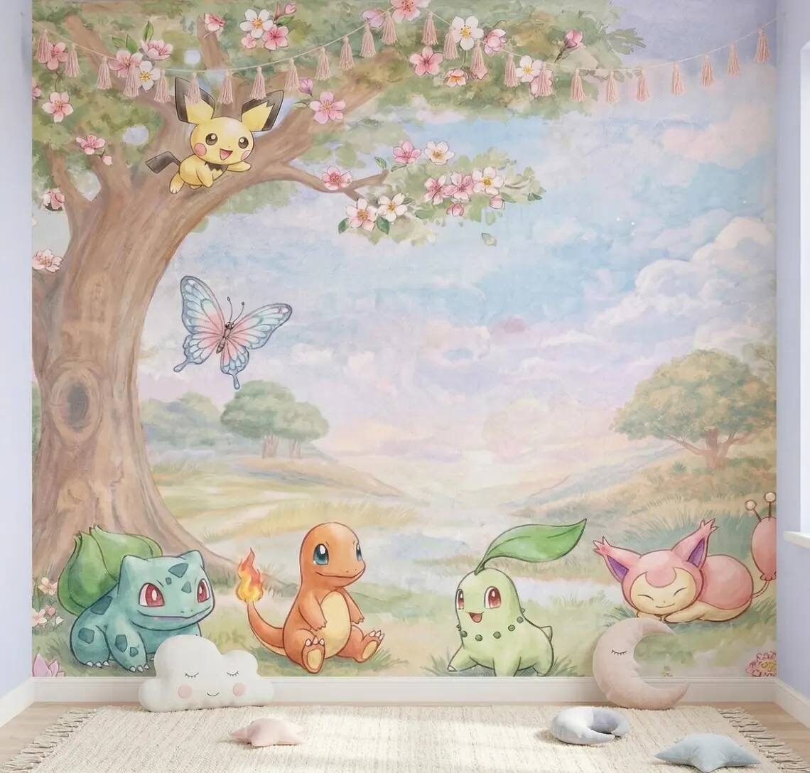Fantasy Creatures Watercolor Mural Pastel Nature Kids Room Wallpaper Peel And Stick