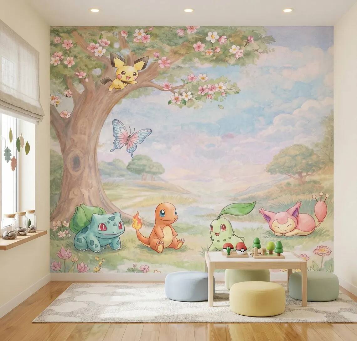 Fantasy Creatures Watercolor Mural Pastel Nature Kids Room Wallpaper Peel And Stick