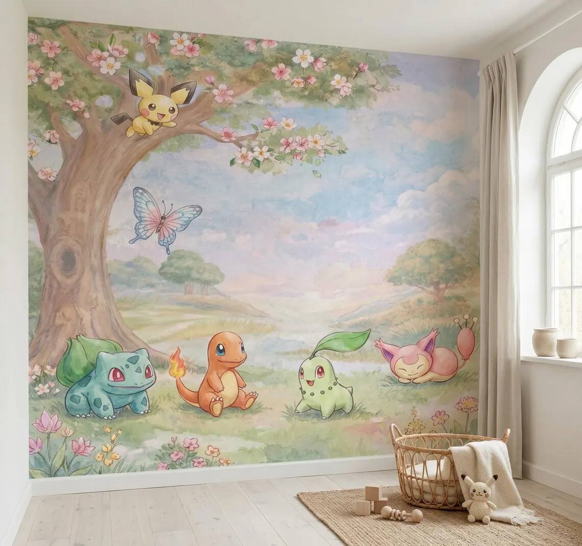 Fantasy Creatures Watercolor Mural Pastel Nature Kids Room Wallpaper Peel And Stick