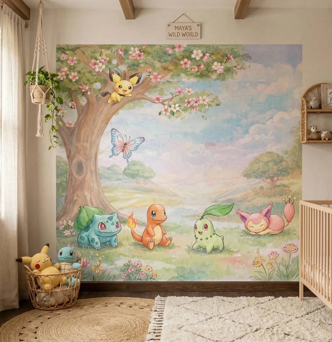 Fantasy Creatures Watercolor Mural Pastel Nature Kids Room Wallpaper Peel And Stick
