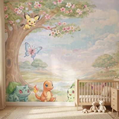 Fantasy Creatures Watercolor Mural Pastel Nature Kids Room Wallpaper Peel And Stick