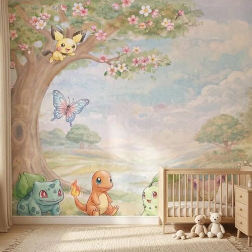 Fantasy Creatures Watercolor Mural Pastel Nature Kids Room Wallpaper Peel And Stick