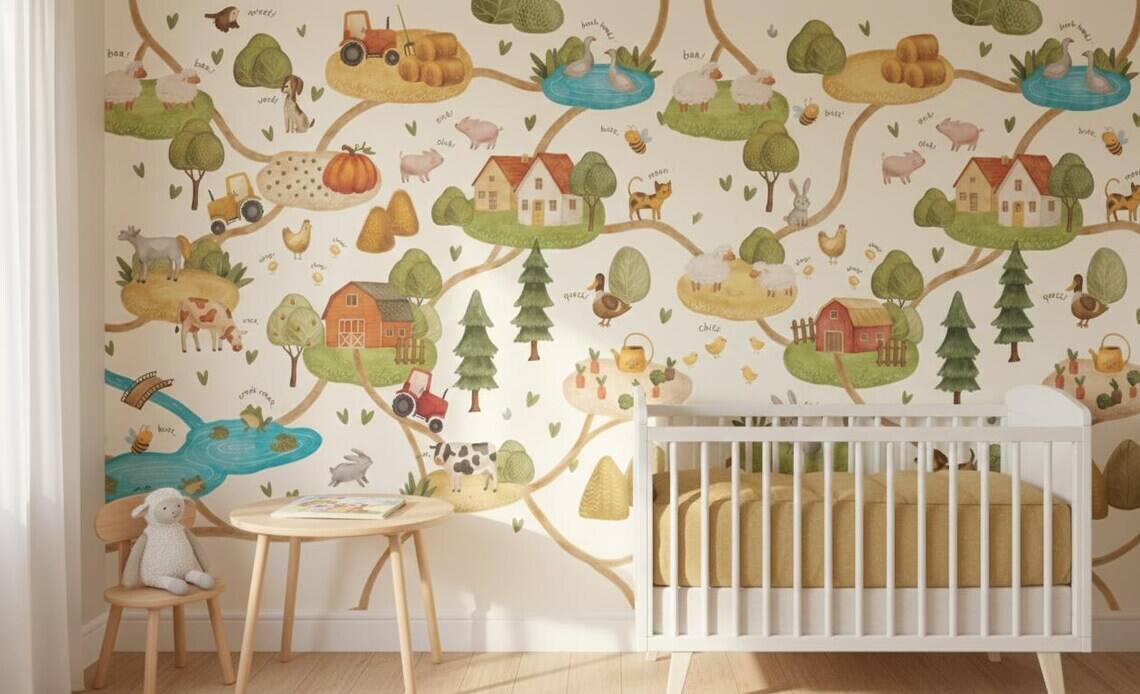 Farm Animals Nursery Wallpaper Farmhouse Road Map Peel And Stick