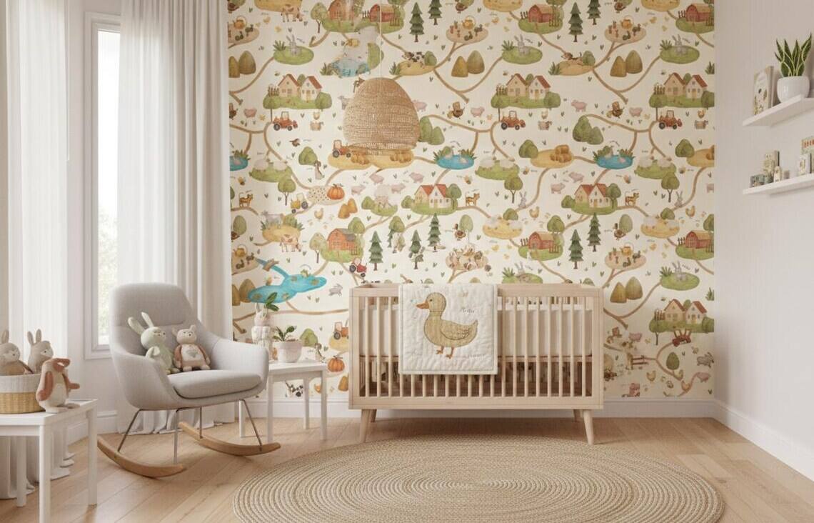 Farm Animals Nursery Wallpaper Farmhouse Road Map Peel And Stick