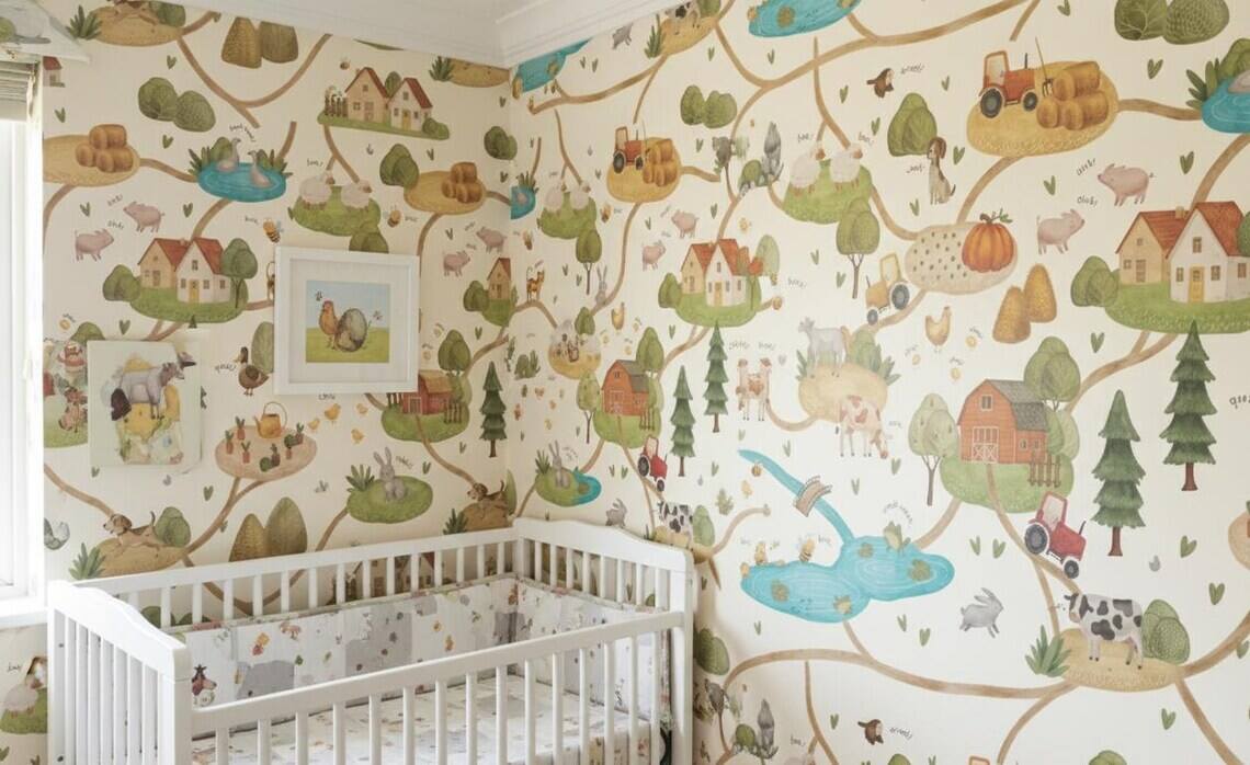 Farm Animals Nursery Wallpaper Farmhouse Road Map Peel And Stick